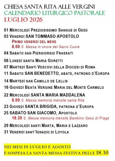 CALENDARIO LITURGICO PASTORALE