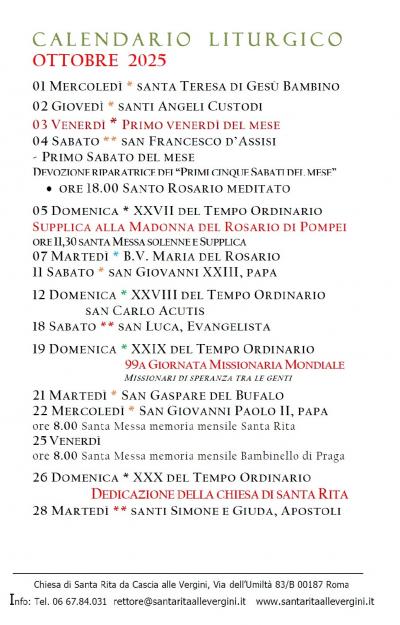 CALENDARIO LITURGICO PASTORALE