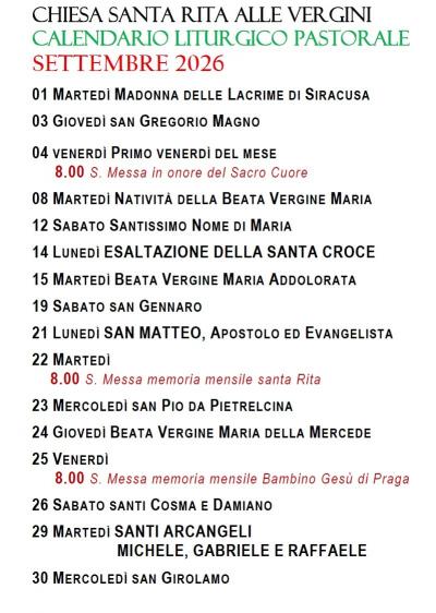 CALENDARIO LITURGICO PASTORALE