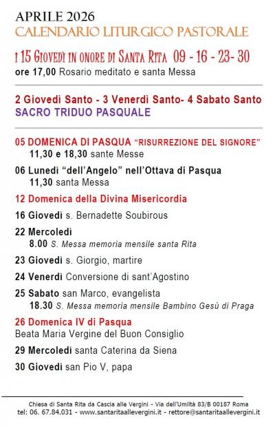 CALENDARIO LITURGICO PASTORALE