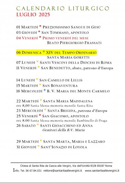 CALENDARIO LITURGICO PASTORALE