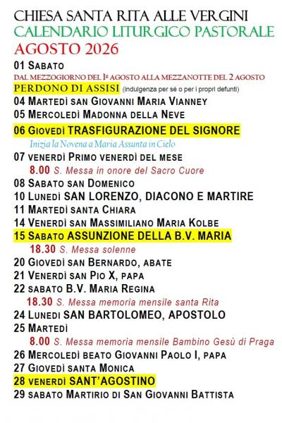 CALENDARIO LITURGICO PASTORALE