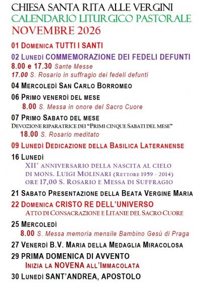 CALENDARIO LITURGICO PASTORALE