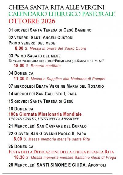 CALENDARIO LITURGICO PASTORALE