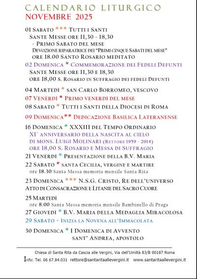 CALENDARIO LITURGICO PASTORALE