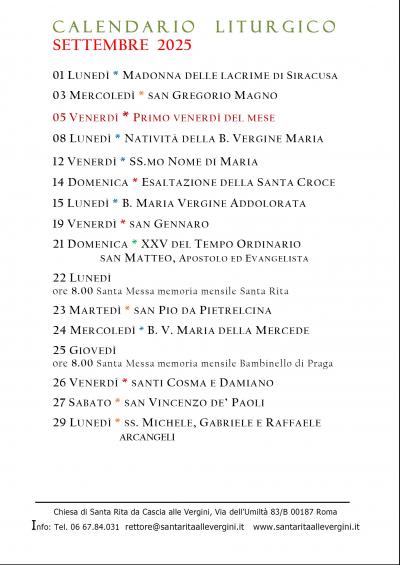 CALENDARIO LITURGICO PASTORALE
